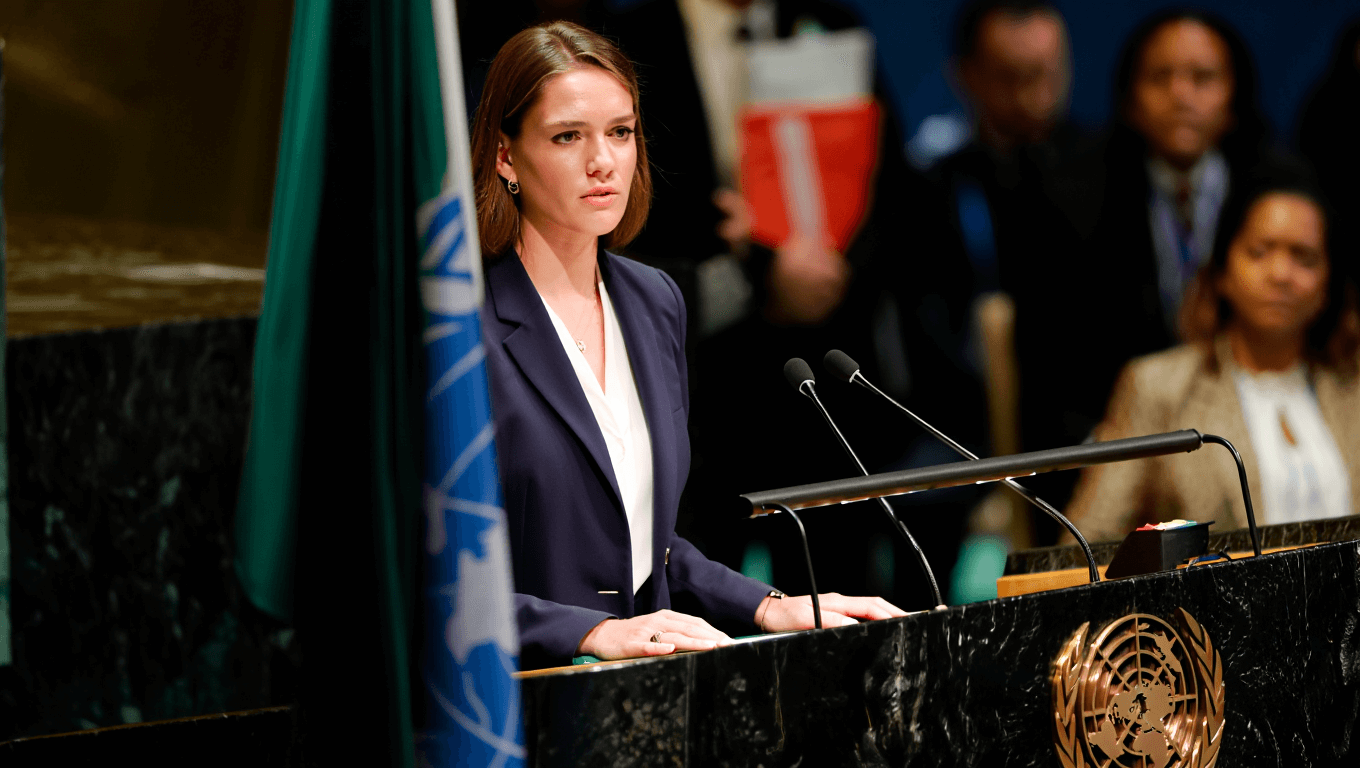 Violet Affleck speaks at the UN