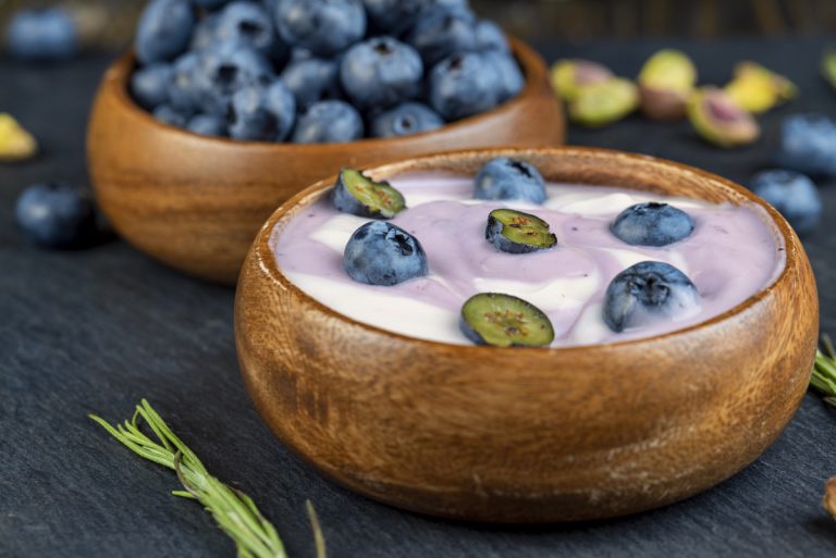 Yogurt and blueberries