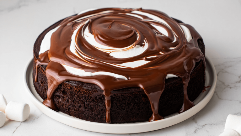 Marshmallow Chocolate Poke Cake