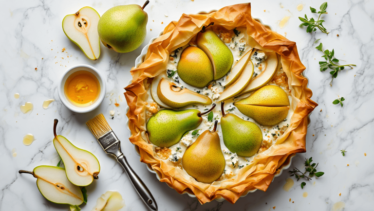 Zéro idée pour le dîner ? Ce gâteau filo poires et gorgonzola est parfait pour le début de l’automne