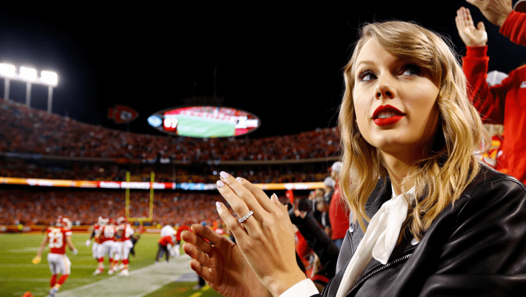 Taylor Swift looks on during the second quarter in the game between the Kansas City Chiefs and the Detroit Lions at Arrowhead Stadium on October 12, 2025