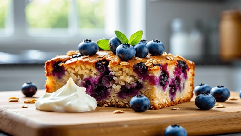 Healthy Yogurt Oat Blueberry Breakfast Cake