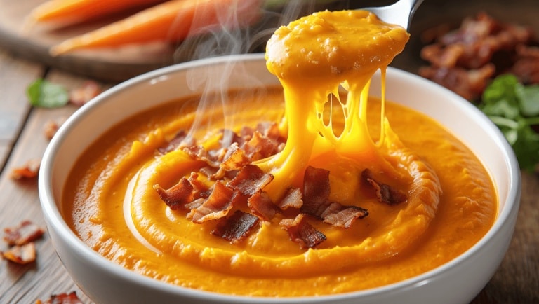 Ce trio carotte, cheddar et lard croustillant, est la meilleure façon d’aimer encore plus la soupe