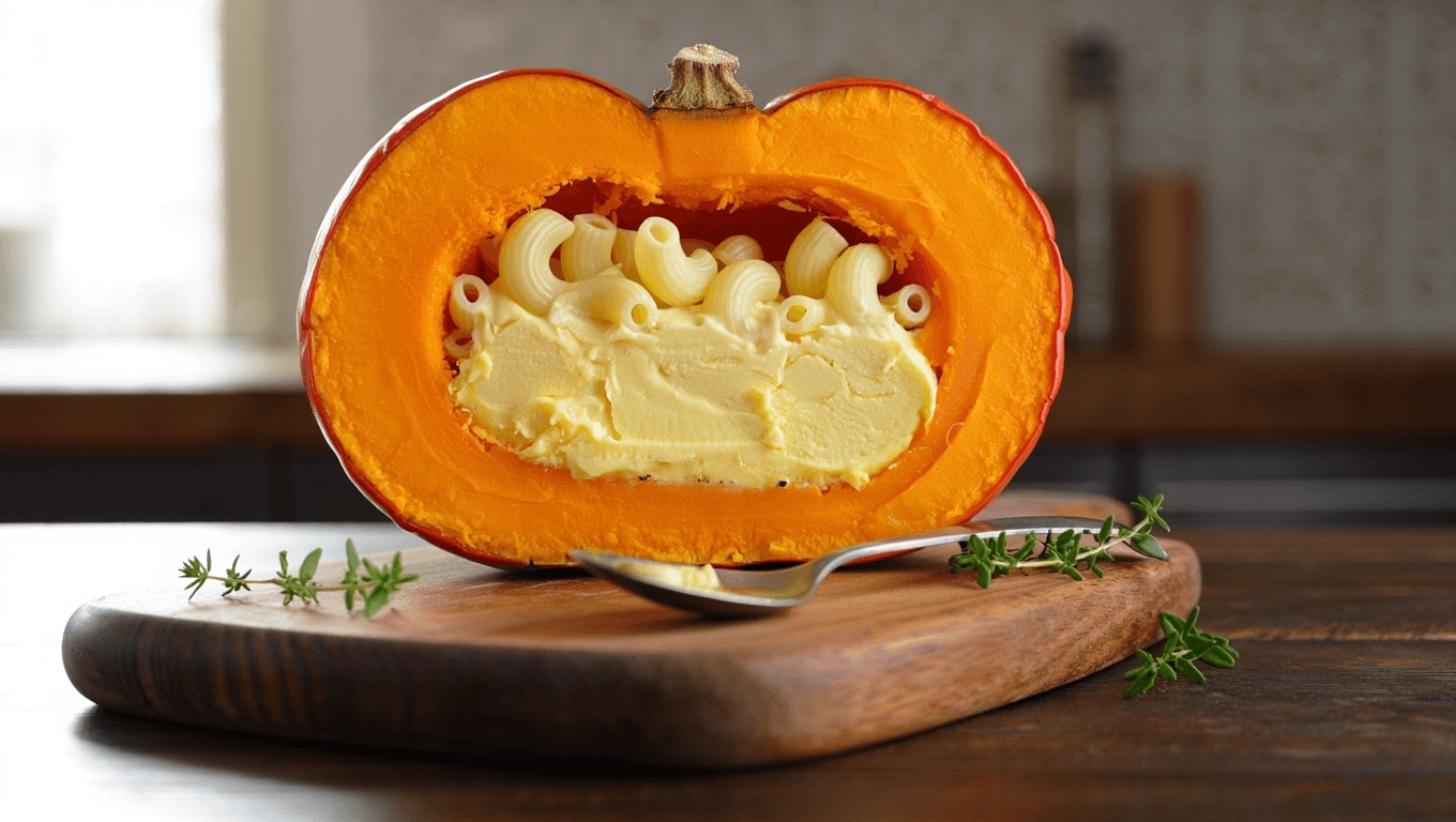 Cette recette de potimarron farci aux coquillettes et à la cancoillotte va faire fondre les amateurs de fromage