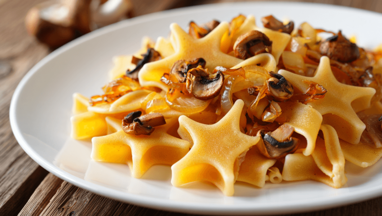 Ces pâtes de Noël aux oignons caramélisés et champignons vont réconcilier toute la famille