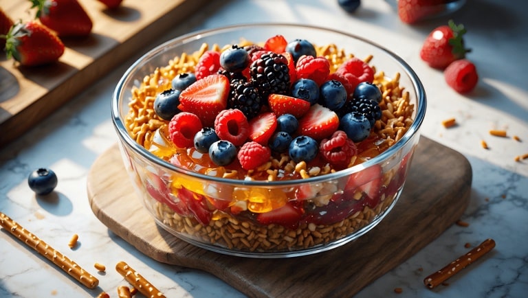 No Bake Summer Berry Pretzel Salad