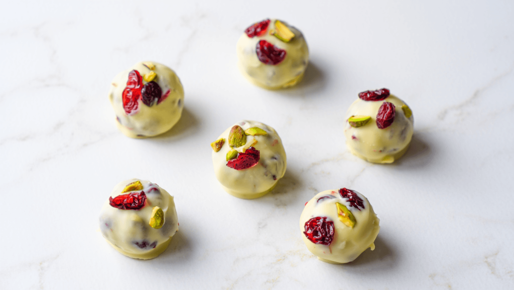 Cranberry Pistachio White Chocolate Truffles