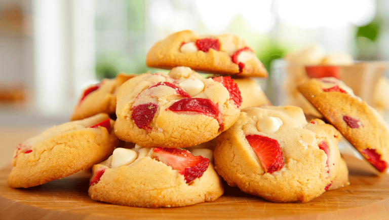 White Chocolate Strawberry Shortbread Cookies