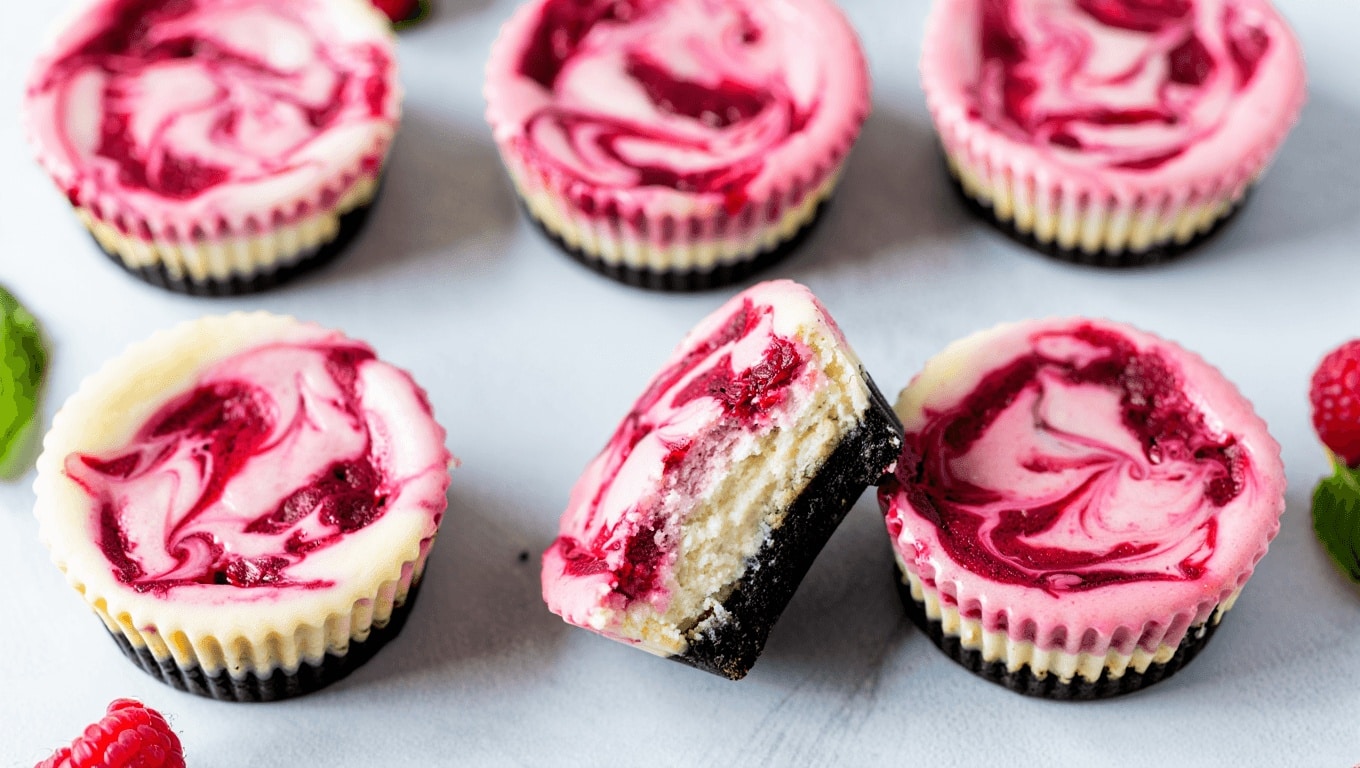 No Bake Mini Raspberry Cheesecakes with Oreo Crust