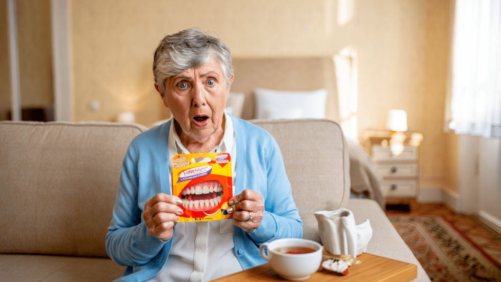 Grandma Bought Dentures on Facebook to Fix Her Smile. The Item That Arrived Ended Up Looking Like Gummy Teeth Candy