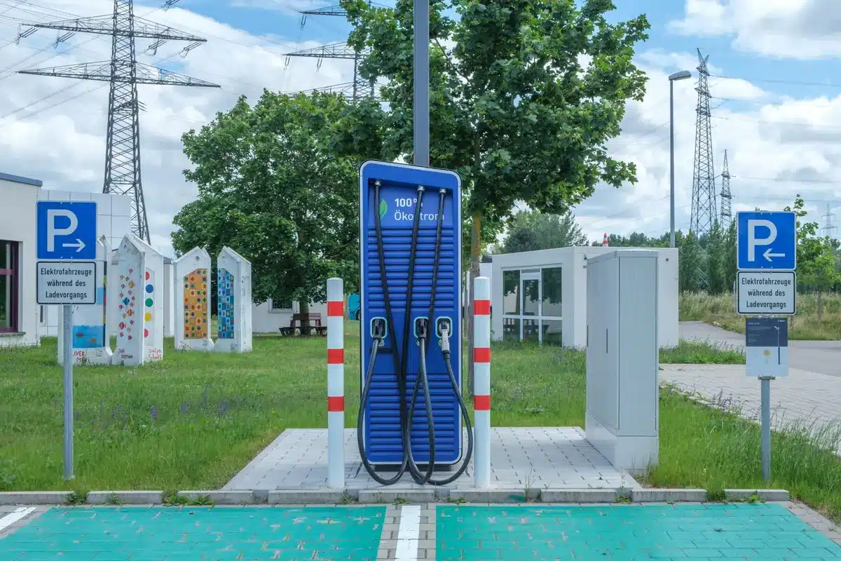 Electric bus charging infrastructure at a modern transit facility