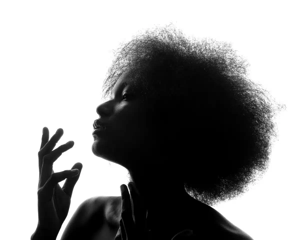 Silhouette showing progressive hair style changes from curls to waves to bob cuts
