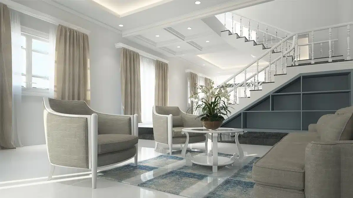 Mobility aids like a cane and folded walker in a sunny living room