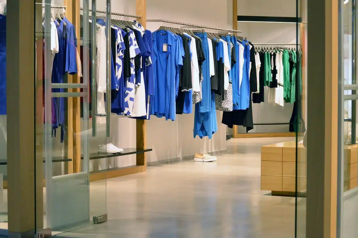 Refreshed clothing displays and changing rooms in a supermarket fashion section