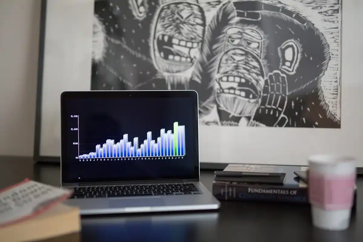 Close-up of a laptop screen showing bond yield charts beside financial notes
